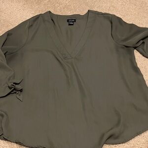 Justify Olive V-Neck Blouse with Bow Detail